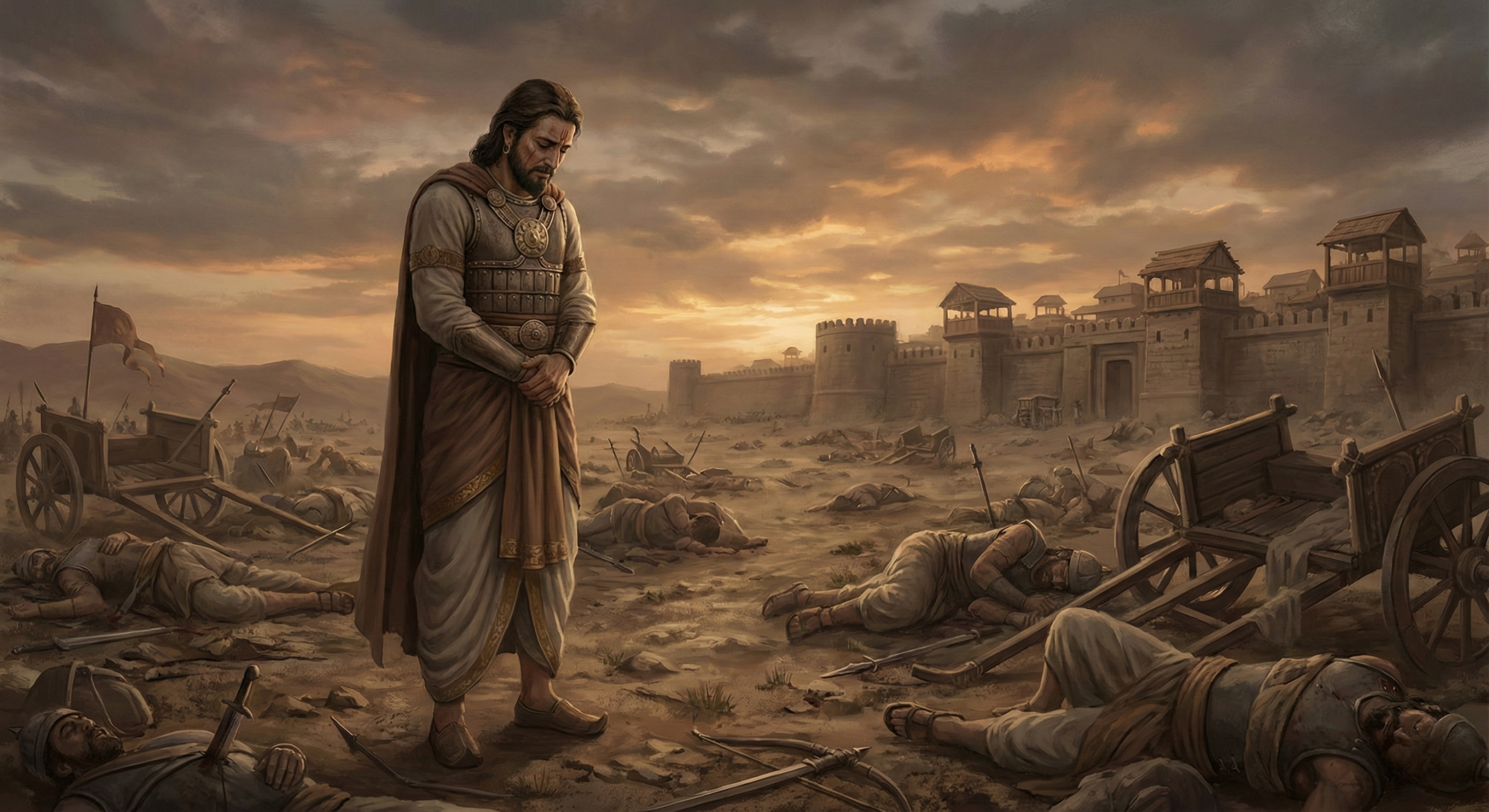 Aftermath of the Kalinga War showing battlefield devastation and fallen soldiers