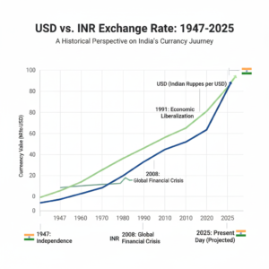 USD to INR exchange rate trend from 1947 to 2025
