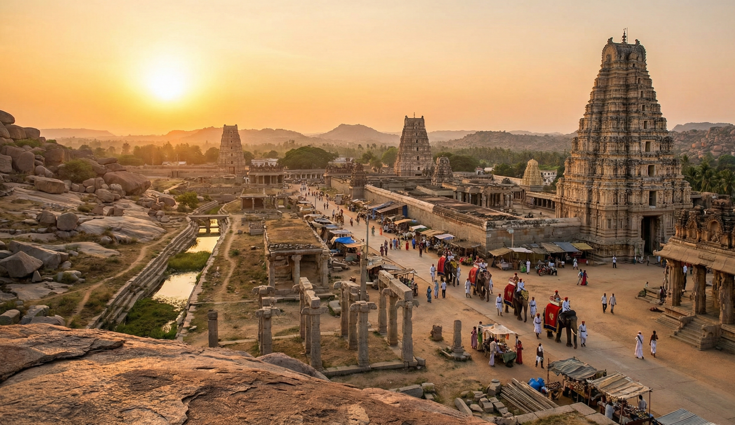 Vijayanagara Empire capital Hampi showcasing Dravidian temple architecture and ruins