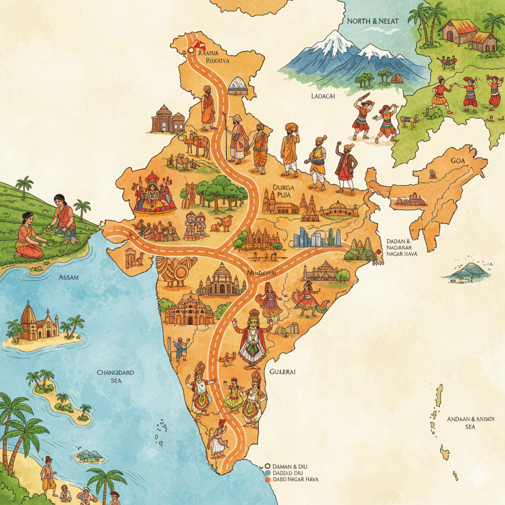 Cultural Map of India showing States
