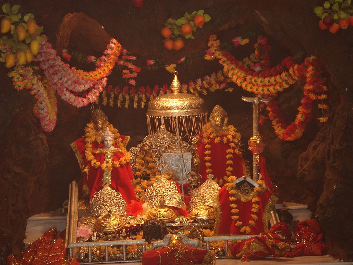 Vaishno Devi holy cave shrine with three sacred pindis of Mata Rani in Trikuta Mountains