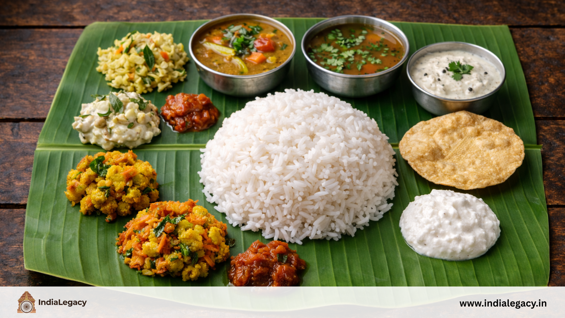 South Indian food served on banana leaf