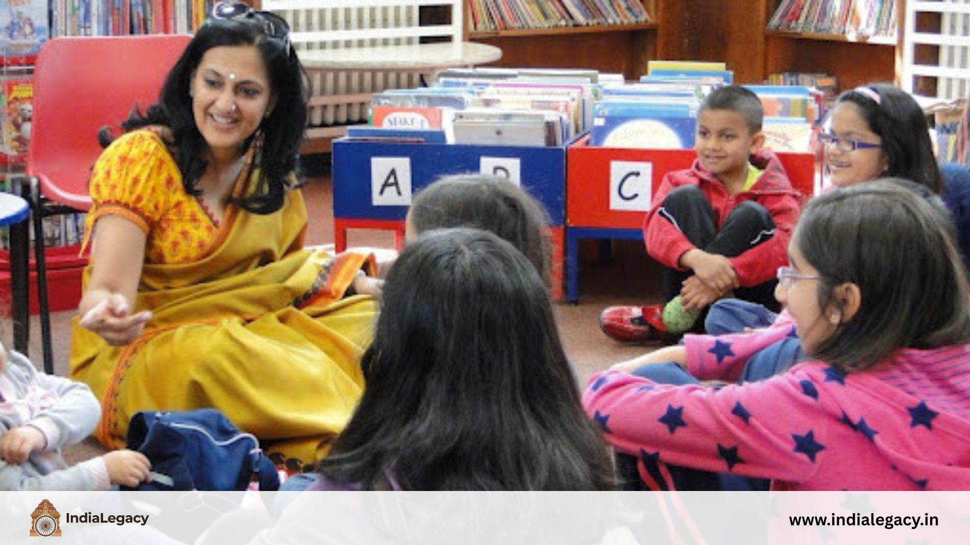 Seema Anand narrating Indian stories to children