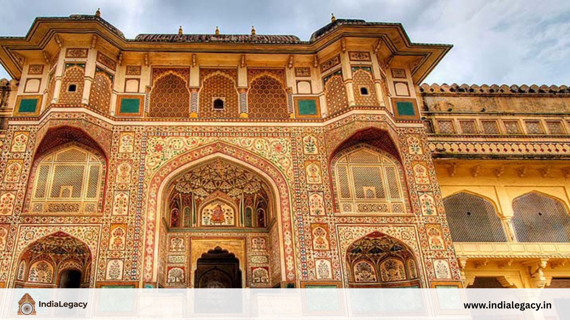 Amer Fort Jaipur panoramic view with Maota Lake in foreground — UNESCO World Heritage Site Rajasthan -- indialegacy